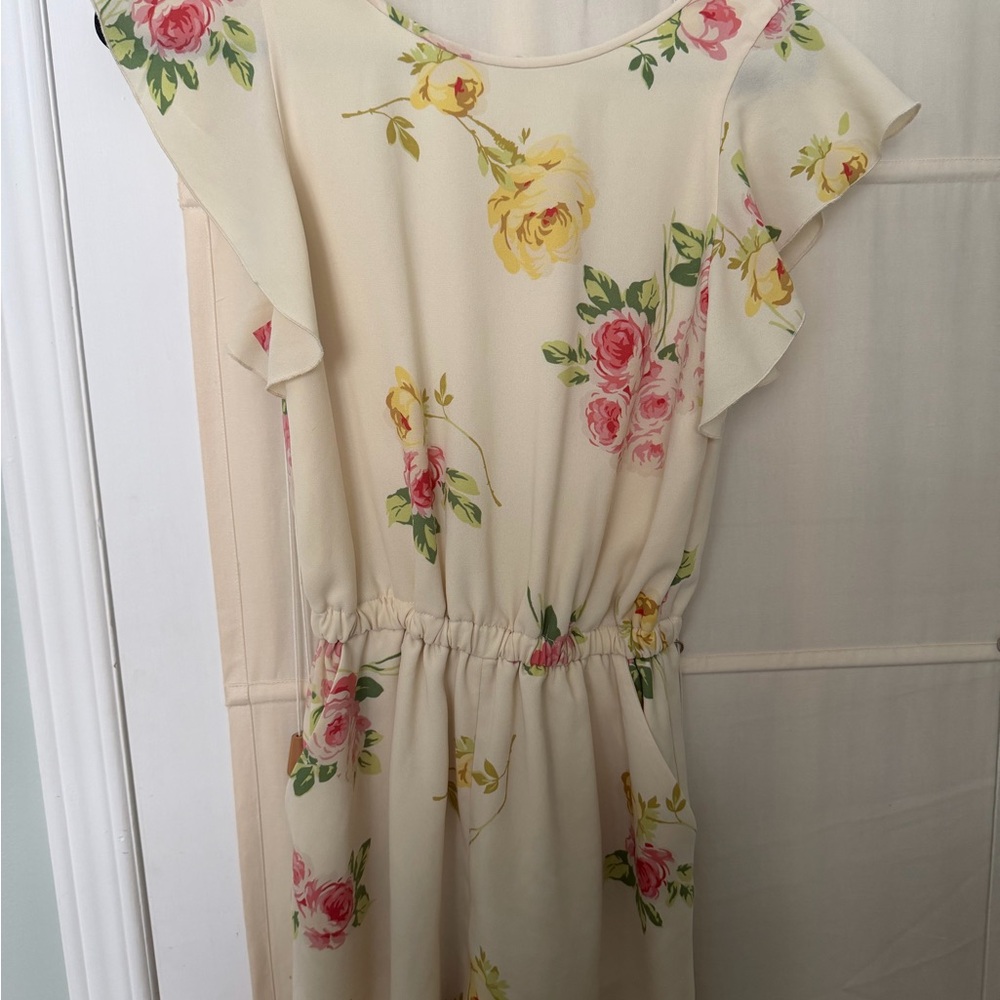 Aritzia Floral Mini Dress - Cream with Pink and Yellow
